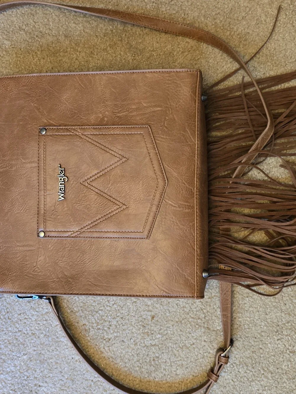 Wrangler Floral Tooled Fringe Tote - Brown & Tan